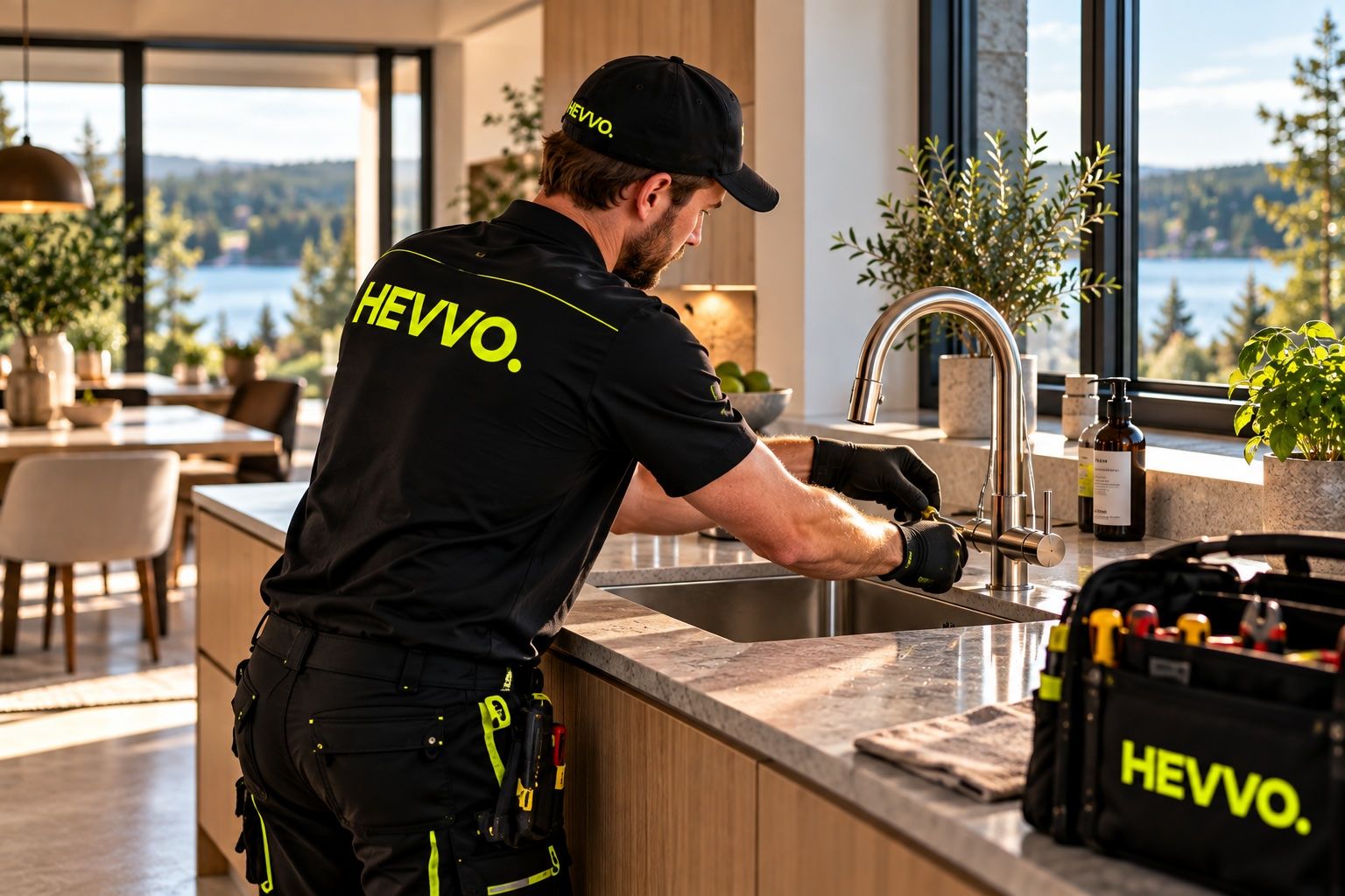 HEVVO-tekniker byter köksblandare